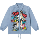 Light Blue Collared Jacket with Anime & Graffiti Print