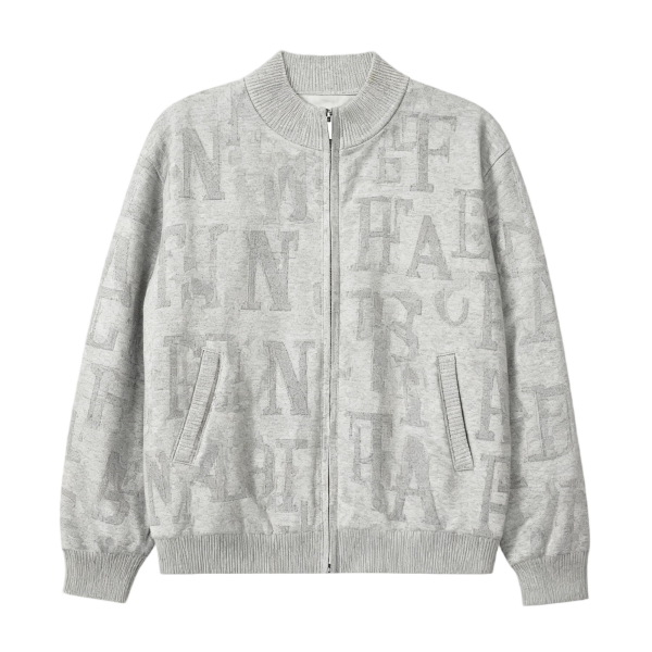 Men's Gray Bomber Jacket with Subtle Letter Print