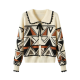 Women's Cream Peter Pan Collar Cardigan with Geometric Print