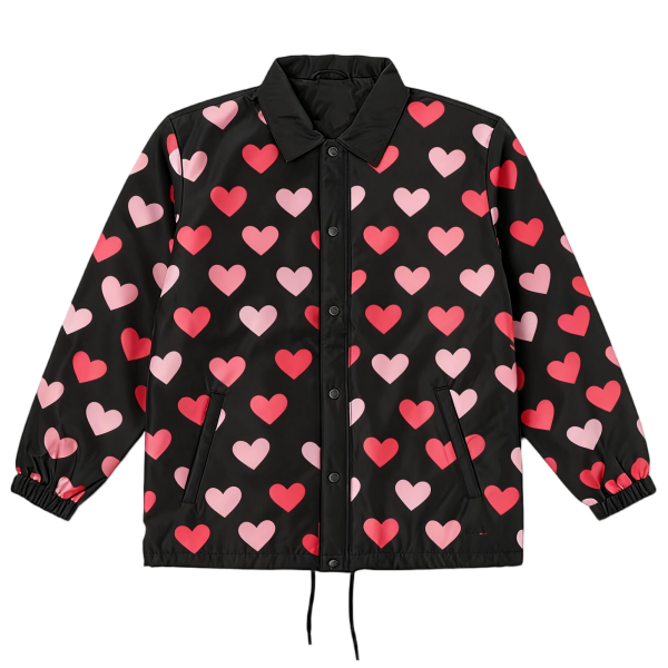 Black Collared Jacket with Red & Pink Heart Print
