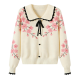 Pastel Cherry Blossom Pattern Collared Knit Cardigan