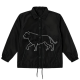 Black Collared Jacket with Lion Line Art Print