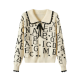 Women's Cream Peter Pan Collar Cardigan with Letter & Heart Print