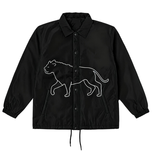 Black Collared Jacket with Lion Line Art Print