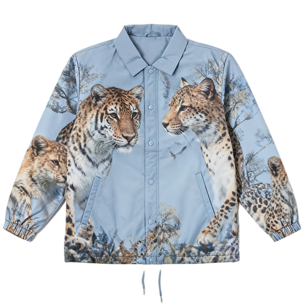Light Blue Collared Jacket with Wild Animal Print