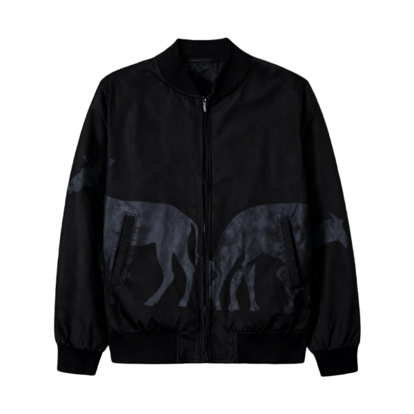 Men's Black Bomber Jacket with Horse Silhouette Print