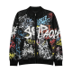 Men's Black Bomber Jacket with Colorful Graffiti Print