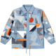 Light Blue Collared Jacket with Geometric Patchwork Print